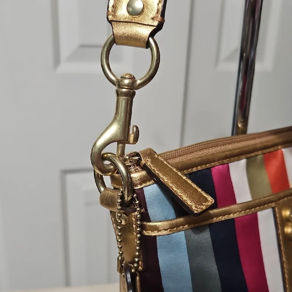 Coach NWOT Legacy Multicolor Striped Crossbody Bag with Gold Accents - Picture 4 of 9
